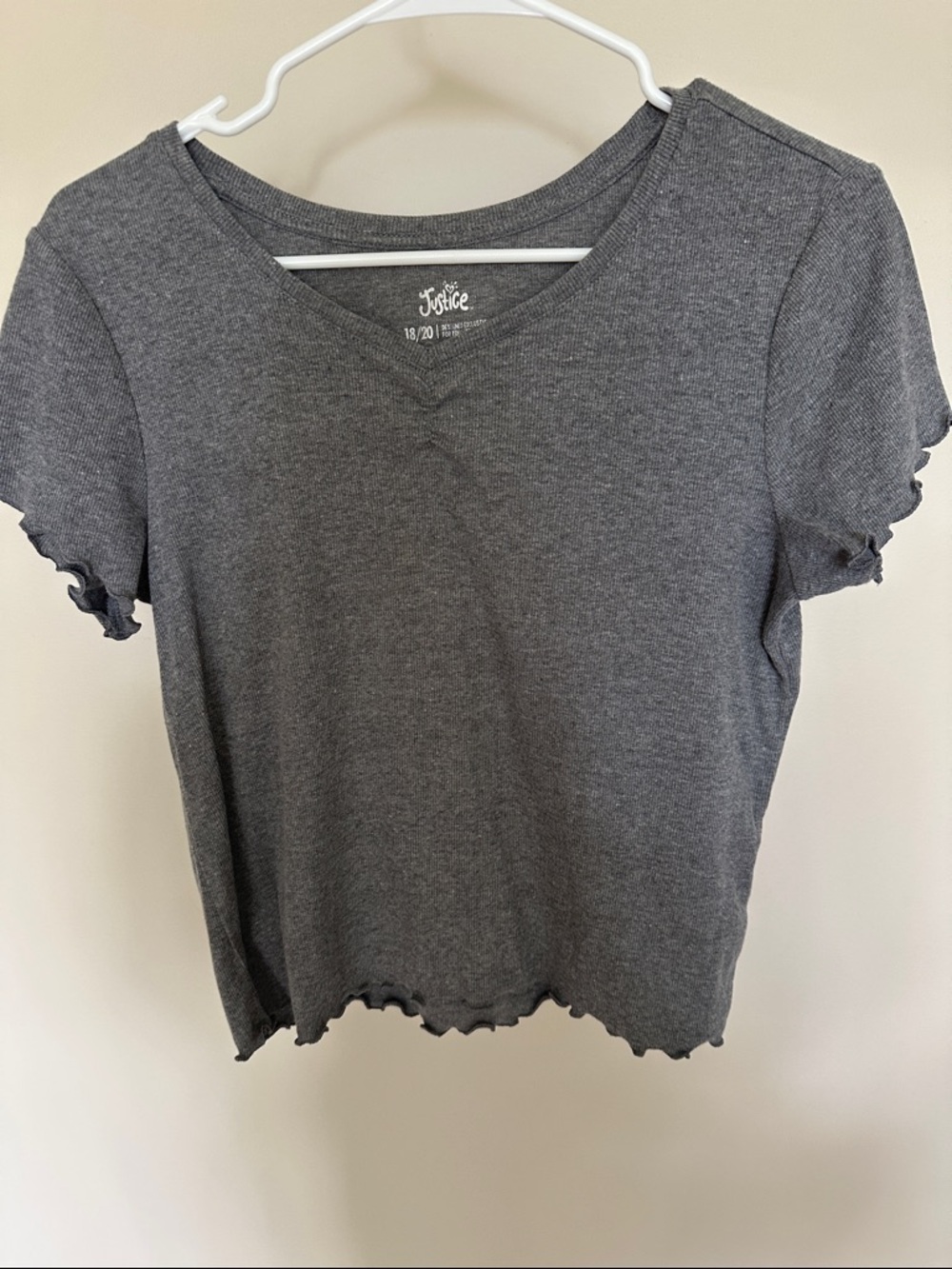 Justice Charcoal Gray Ribbed V-Neck Crop Top